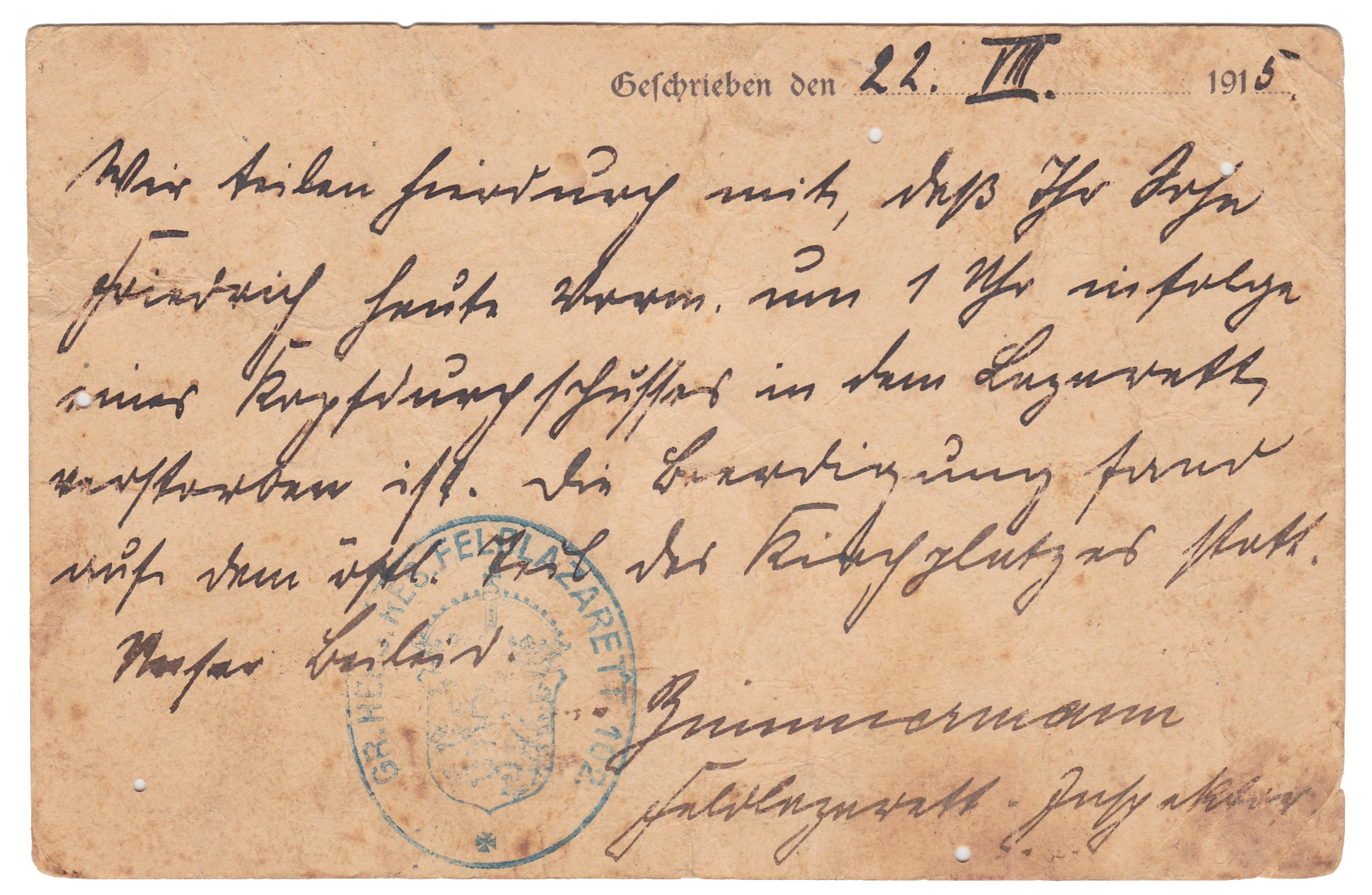 Feldpostkarte 2 1915 Textseite